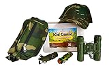 Kid Camo Hat and Survival Gear Kit for Boys: Army Compact Camouflage Binoculars, Cap, Bag, Compass Whistle 7 in 1 & Military Mini Flashlight