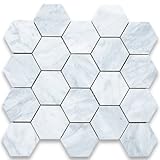 Carrara White Italian Carrera Marble Hexagon Mosaic Tile 3 inch Honed