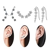 BAMOER New Arrival 925 Sterling Silver Antique Black Daisy Flowers Crawler Earrings for Women Teen Girls Thanksgiving Christmas Day Gifts (Black Flowers)