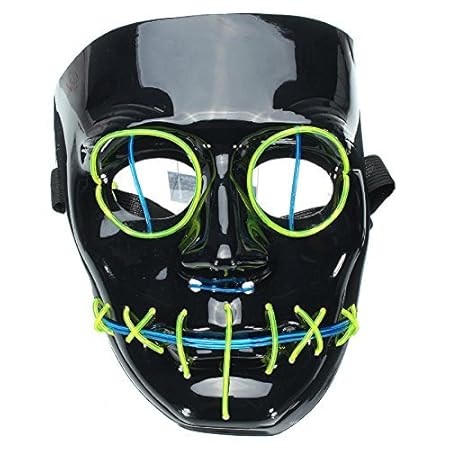 Di&Mi LED Leuchten EL Wire Drahtmaske Cosplay Kostüm Maske für Karneval Fasching Fastnacht Party (schwarz)