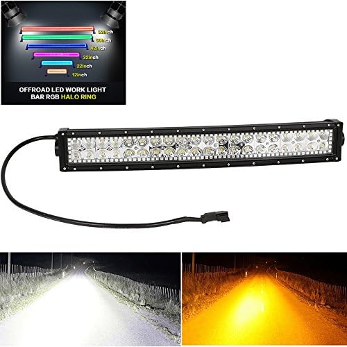 Nicoko Led light bar,120W 22 Inch Curved Amber White Led lights Spot Flood combo LED Bar with RGB halo Multicolor Off Road lights Fog Lights Driving lights Truck Jeep Bumper Boat wiring harness