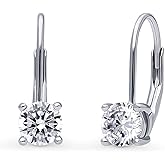 BERRICLE Sterling Silver CZ Solitaire Dangle Earrings for Women, Trendy Minimalist Simulated Diamond Cubic Zirconia Leverback Drop Earrings - Yellow Gold Flashed, Small/Large Size, Oval/Round Cut