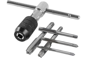 Bestgle T-tap Wrench Set, Adjustable T-Handle Tap Ratchet Holder Wrench with Metric M3 M4 M5 M6 M8 Taps Drill Bits, HSS Screw