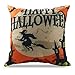 Kitette WEYON Happy Halloween Throw Pillow Covers 18 x 18 Inch Owl/Bat/Witch/Castle Theme Sofa Home Decorative Cotton Linen Cushion Covers Set of 4