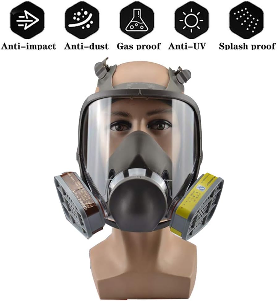 Full Face Sealed Gas Mask with Filter Self-Priming Filter Type Gas Mask Eyes and Respiratory Protection Used in Bacteria Fumes and Industrial Dust Protection for All Kinds of People