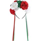 Floral Fall Day of the Dead Flower Crown Festival Headband Rose Mexican Floral Headpiece HC-23 (A-Red Green White)