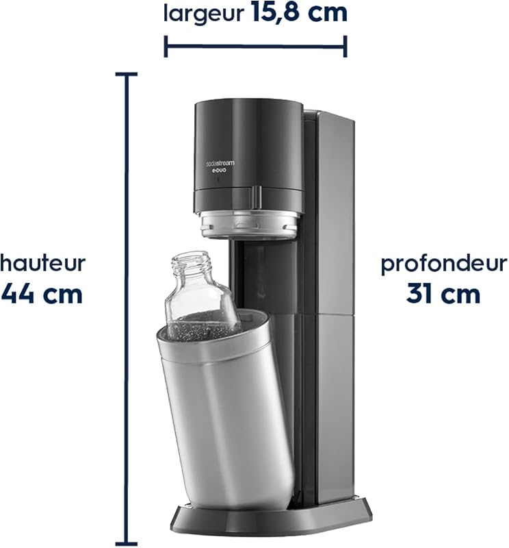 DUO Machine à Soda | 1 Bouteille + 1 Verre | Noire