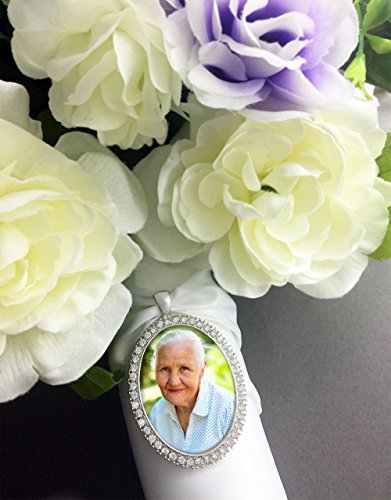 Bridal Wedding Bouquet Photo Charm Large 40x30mm Silver Oval Rhinestone Photo Charm Includes Photo Resizing Software