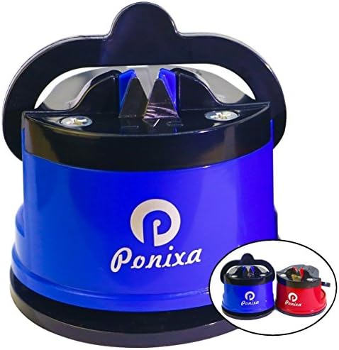 Ponixa Knife Sharpener, Tungsten Steel Sharpener, Suction Pad Design, Fully Polished, Excellent Quality, Red and Blue (2 Pack)