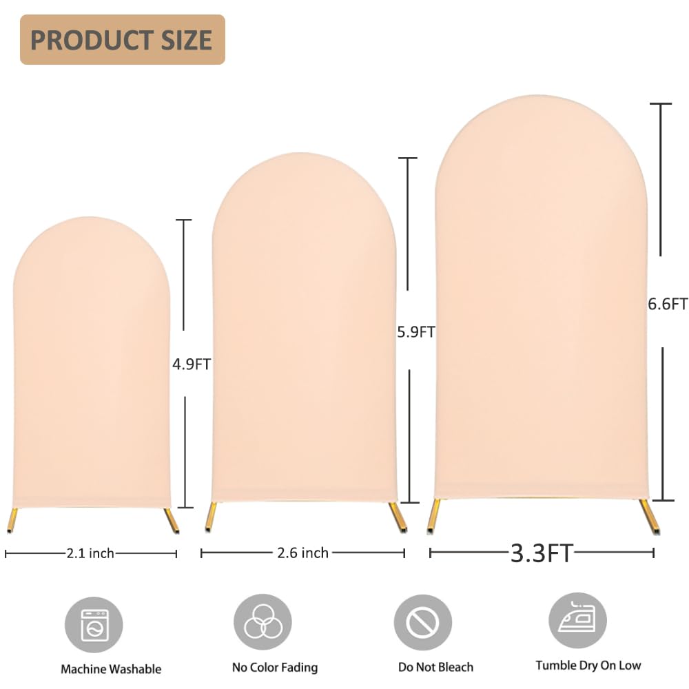 Chiara Wedding Arch Cover Set - 4.9FT, 5.9FT, 6.6FT Spandex Fitted Covers for Round Top Backdrop Stand - Set of 3 for Party, Birthday, Banquet Decoration - White