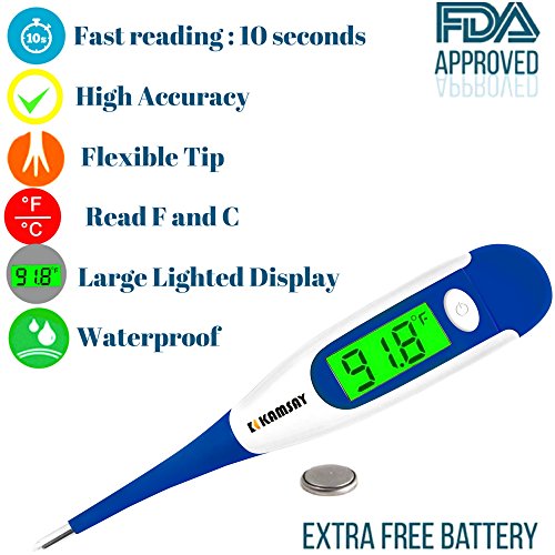 Best FDA Digital Medical Baby Thermometer , Easy Accurate and Fast 10 Second Read Fever Body Temperature , Flexible Tip ,Waterproof for Baby ,Kids, Adults, Pets ,Oral, Underarm,Rectal (Blue)