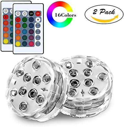 FEEGO Underwater Submersible LED Lights Waterproof Multi Color Battery Operated Remote Control Wireless 10-LED Reusable light for Party,Vase Base,Wedding,Christmas,Aquarium,Pond (2 PACK)