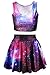 Pink Queen Red Galaxy Print Two Piece Tank Tops Tees Skater Skirt For Women,Red Galaxy Print,One Size