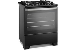 Fogão 5 bocas Electrolux Preto Efficient Mesa de Vidro, PerfectCook e Grades de Ferro (FE5GB)