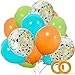 Dinosaur Balloons 40 Pack, 12 Inch Orange Light Blue Fruit Green Latex Balloons with Confetti Balloon for Baby Shower Dino Jungle Jurassic Birthday Party Decorations Supplies with Ribbon