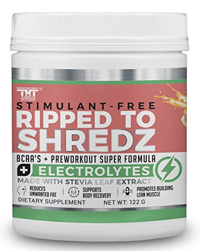 Ripped to Shredz Preworkout Drink for Hardcore Improvement | Stimulant Free Super Formula with BCAAs and Electrolytes | Builds Muscle and Promotes Recovery for Men and Women (15 Servings Fruit Punch)