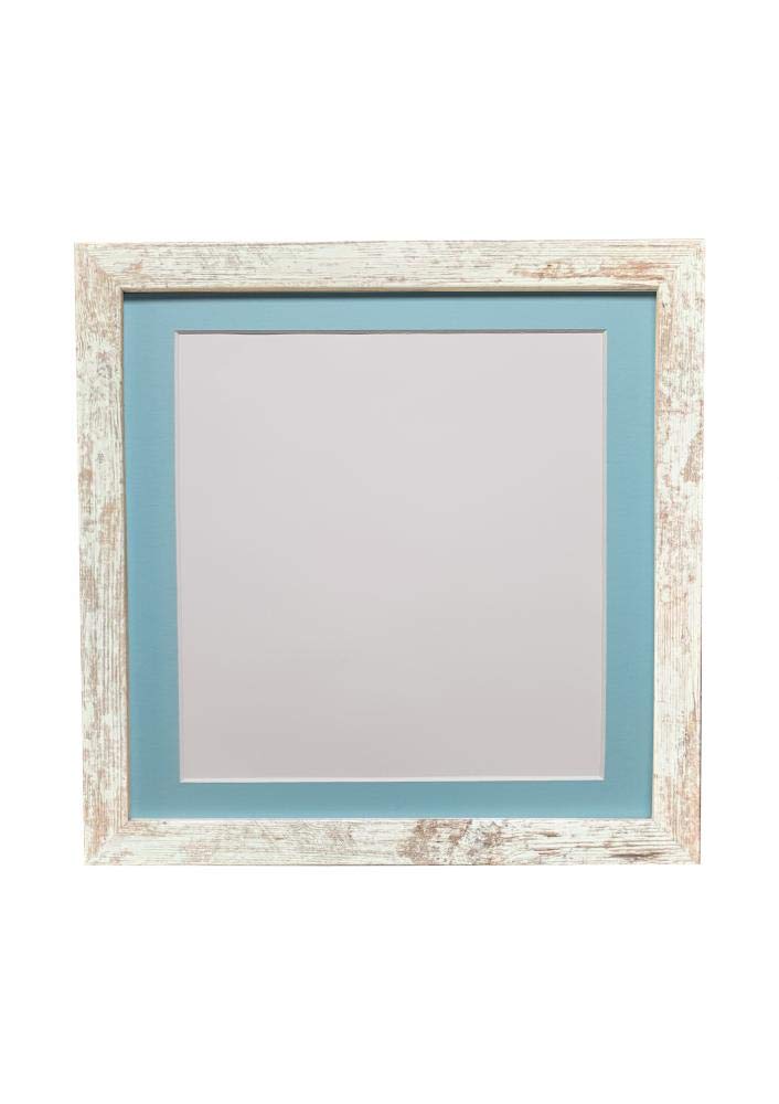 FRAMES BY POST H7 Picture Photo Frame, Distressed White Blue Mount, 30 x 30 cm Image Size 10 x 10 Inch