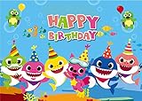 Baby Shark Party Backdrop Vinyl Wooden Wall Photo Studio Props 7x5FT