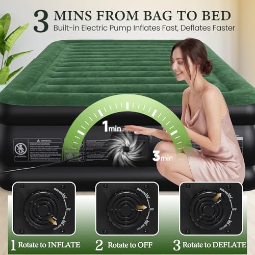 CHERIMOR Queen Air Mattress with Built-in Pump, 18" Raised Comfort, 800lbs Heavy-Duty Support, Anti-Sag Horizontal Beam, Leak-Resistant Design, 3-Min Fast Inflation Blow Up Bed for Guests & Camping