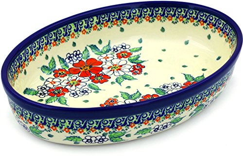 Click Here to See More Images Polish Pottery Oval Baker 11-inch (Flower Heaven) UNIKAT