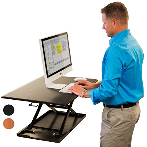 UPC 816423020187, Stand Up Desk Store Air Rise Standing Desk Converter Sit to Stand with your current Desk in Seconds, 32&quot; L, Black