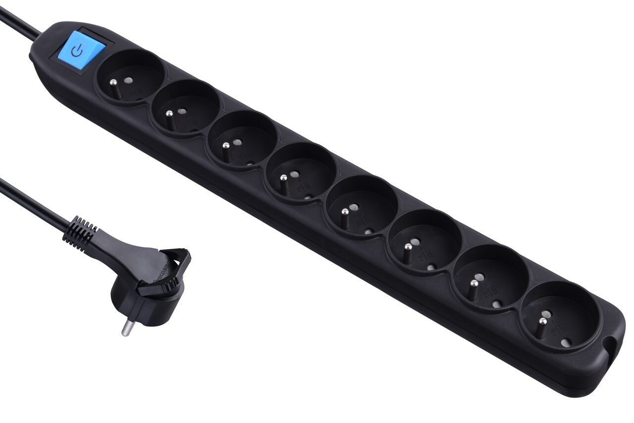 32045 Steckdosenleiste 8-fach, mit Schalter, Kabel von 1,5 m., schwarz, 32055