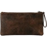 TORAKIP Genuine Leather Pencil Case &ndash; Handmade Zipper Pen &amp; Pencil Pouch, Slim Stationery Organizer for Office &amp; Travel, Leather Pencil Holder, 8" x 4", Brown