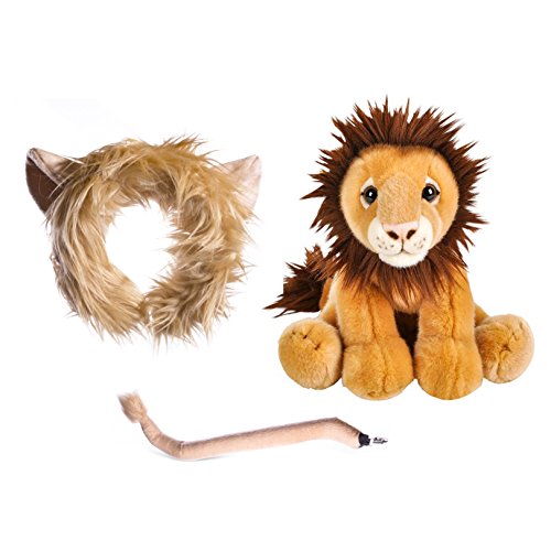 Wildlife Tree Stuffed Plush Lion Ears Headband and Tail Set with Baby Plush Toy Lion Bundle for Pretend Play Animals Dressup