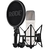 R&Oslash;DE NT1 Signature Series Studio Condenser Microphone, White | Mount, Pop Filter and XLR Cable for Music Production, Vocal Recording, Streaming and Podcasting (White)