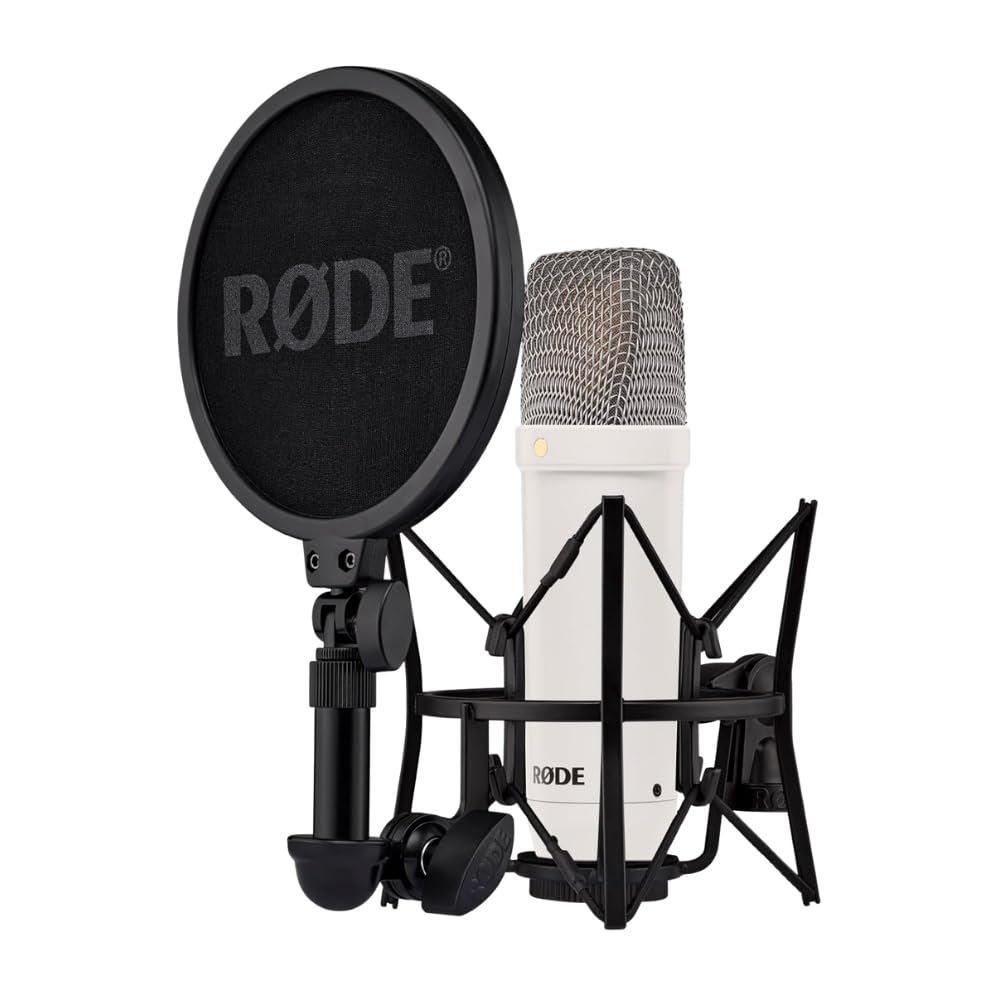 RØDE NT1 Signature Series Large-Diaphragm Condenser Microphone with Shock Mount, Pop Filter and XLR Cable for Music Production, Vocal Recording, Streaming and Podcasting (White)