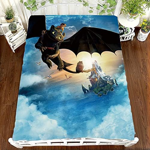 100% Microfiber Flat Sheets 3D Printed How to Train Your Dragon Pattern Easy Care Bed Sheet Suitable for Teen Boys and Girls Bedding (Full Size)
