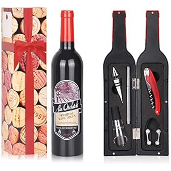 Wine Accessory Gift Set - Deluxe Wine Bottle Corkscrew Opener, Stopper, Aerator Pourer, Foil Cutter, Glass Paint Marker w/Reusable Drink Stickers in Gift Box, Wine Gifts for Wine Lover, Christmas