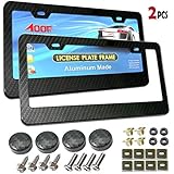 License Plate Frame Carbon Fiber- Black Aluminum Plate Frame Printed Carbon Pattern with Stainless Steel Plate Screws and Black Carbon Fiber Caps
