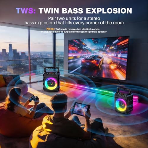 Karaoke Machine Microphone for Adults Kids, Exssary Portable Bluetooth Speaker with 2 Wireless Karaoke Microphone PA System with Lights Supports TWS/TF Card/USB/AUX for Family Home Party