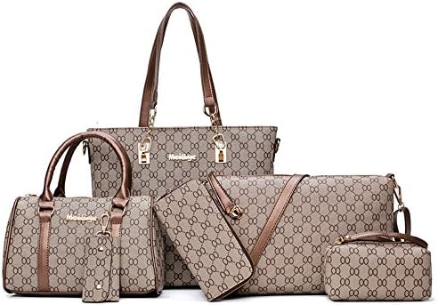 Pelisy PU Large Handbag Women Ladies Shoulder Bag 6 Set Of Bag,Coffee(Size:L)