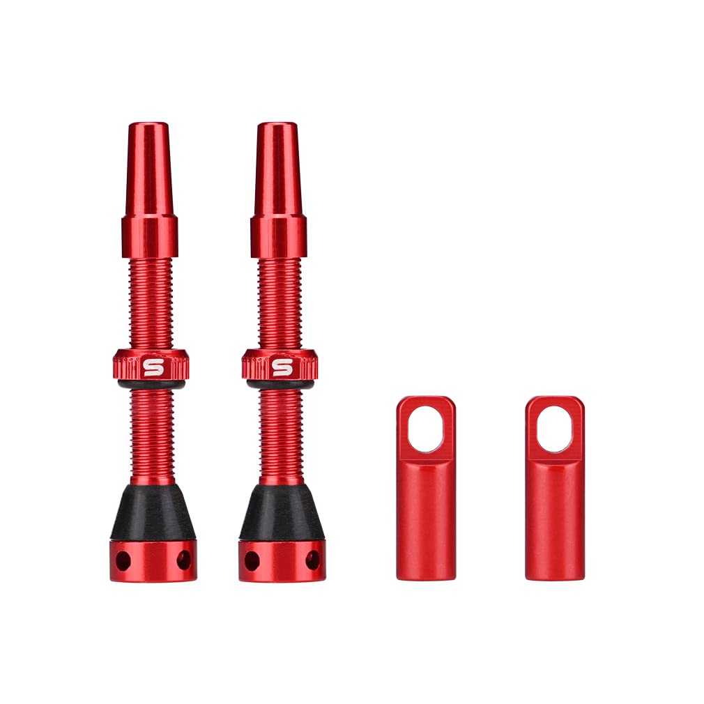 FOMTOR Tubeless Presta Valve Stem, Aluminum Alloy Stems with Value Core Remover Tool and Valve Stem Caps Fit Most Bicycle Tubeless Rims (Red, 40MM, Pair)