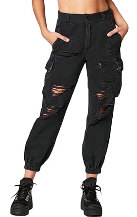 black ripped joggers womens