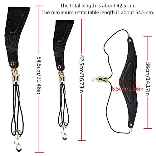 Umiwe Saxophone Neck/Shoulder Strap - Genuine Leather - with Metal Swivel Snap, 100% Handmade, 22-Inch, Black