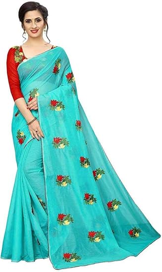 Womens Cotton Blend & Linen Saree With Blouse Piece