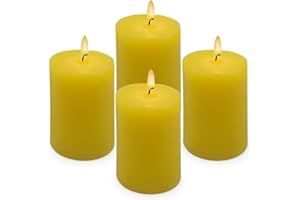 Amusaer Small Yellow Citronella Scented Pillar Candles 24 Hours 2x3 Inch Dripless Cylinder Candles for Patio Home Garden in Summer, 4 Packs