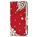 S6 Case,Samsung Galaxy S6 Case (Non-Edge) - Mavis's Diary 3D Handmade Wellet PU Leather Flip Cover Bling Love Heart Pendant Sparkle Glitter Diamond Flowers with Magnetic Clasp Card Holders (Red)