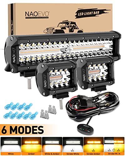 NAOEVO 12Inch 420W LED Light Bar 2PCS 4Inch 120W