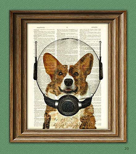 Space Corgi. Lieutenant Waffles of the Space Patrol Cardigan Welsh Corgi Dog In a Space Helmet Illustration Dictionary Page Book Art Print