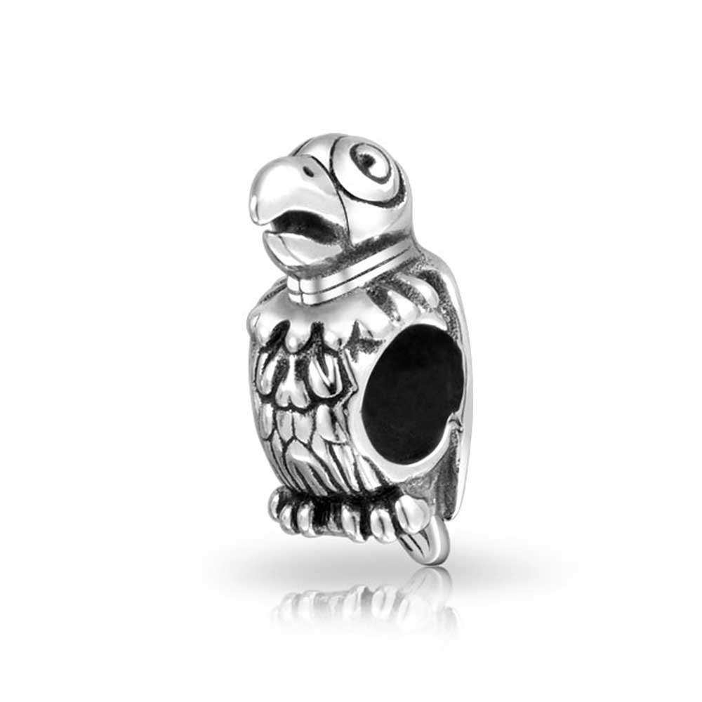 Bling Jewelry Polly Tropical Bird Parrot Charm Bead For Women Teen Oxidized .925 Sterling Silver Fits European Charm Bracelet — image 1