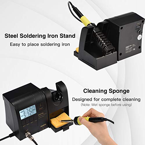 HoLife Digital Display Soldering Iron Station with ON/OFF Switch, Adjustable Temperature from 302℉ to 842℉, Solder Holder with Cleaning Sponge,℃/℉ Switch, 3 Pcs Soldering Iron Tips, Solder Wire