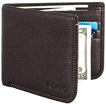 Men's Slim Bifold Wallet-Genuine Leather Front Pocket RFID Blocking Wallet (BROWN)
