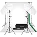 CRAPHY Photo Studio Umbrella Lighting Kit 1250W 5500K Photography Daylight Umbrella with Muslin Backdrop Kits(9x6FT White Black Green),Background Stand Kit(10x6.5FT)