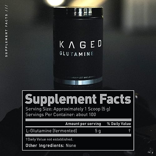 Kaged LGlutamine Powder 500 Gram, Vegan, Support Recovery, Post