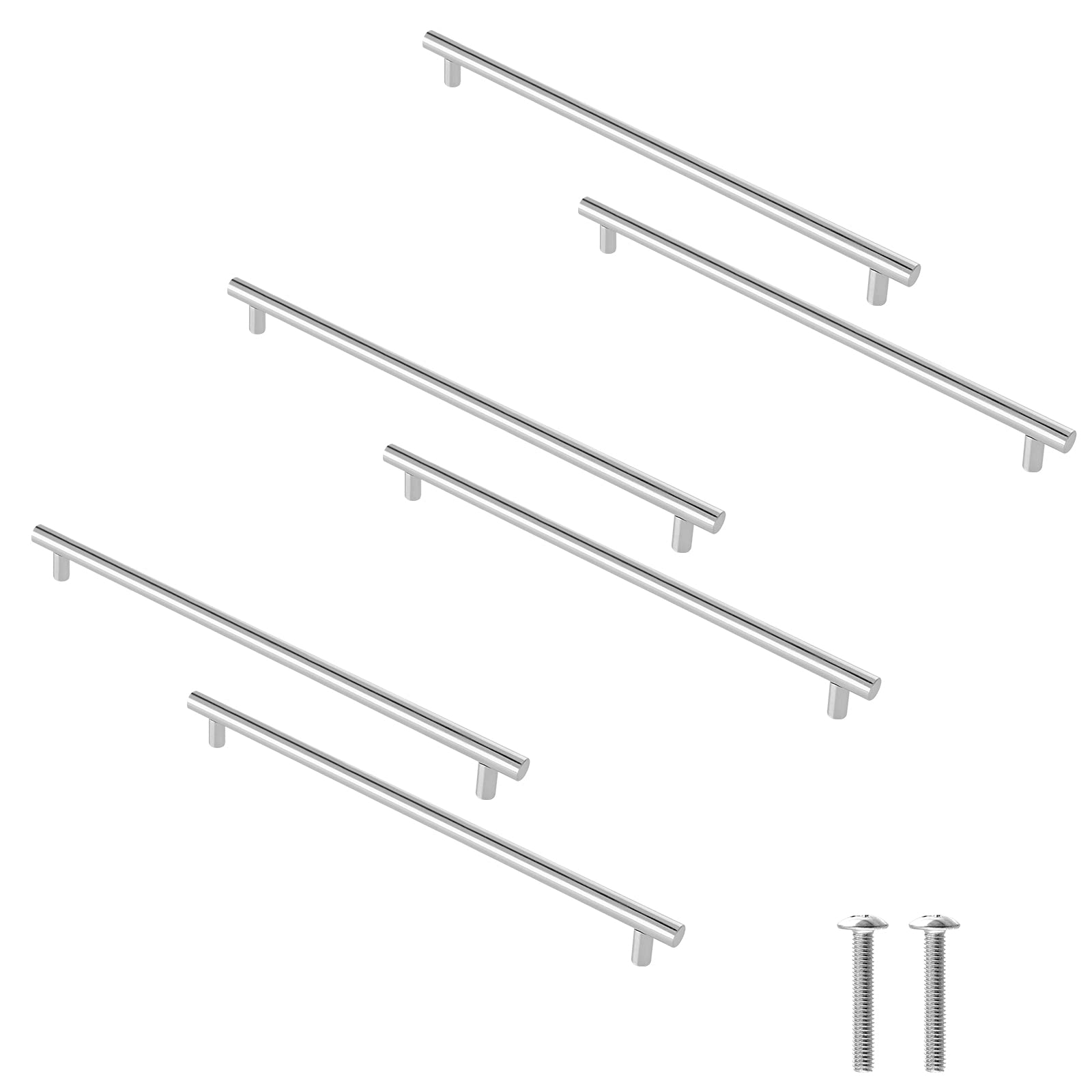 Cjueiom 6 Pack Nickel Handles - 192mm Cupboard and Wardrobe Pulls, 300mm Length Stainless Steel Drawer Handles for Bedroom and Kitchen Cabinets