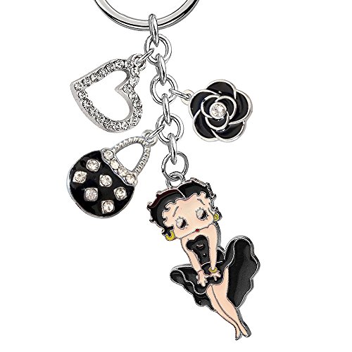 New New Cute Crystal Betty Boop Love Heart Black Handbag Rose